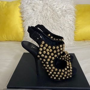 Giuseppe Zanotti Suede Gold Spike Studded Sandals